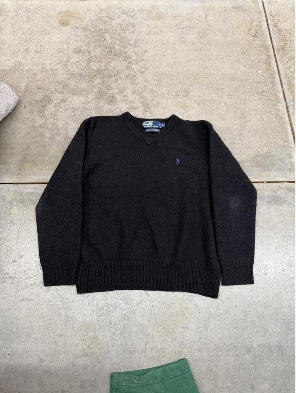 vintage polo ralph lauren black and purple lambs wool knit sweater large WOMENS